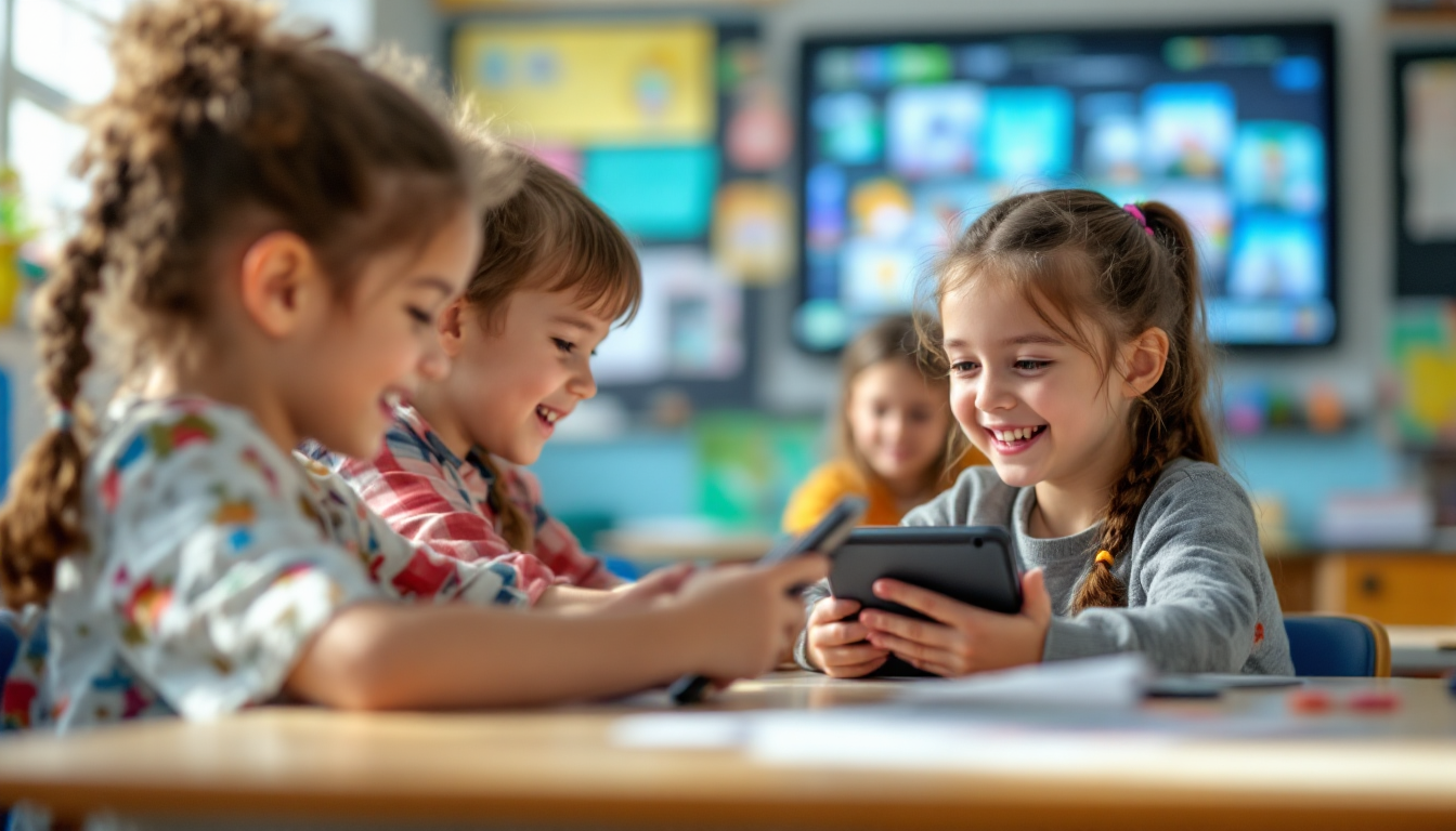 초등학생이 블록 코딩 도구를 사용해 AI 원리를 놀이처럼 배우는 장면