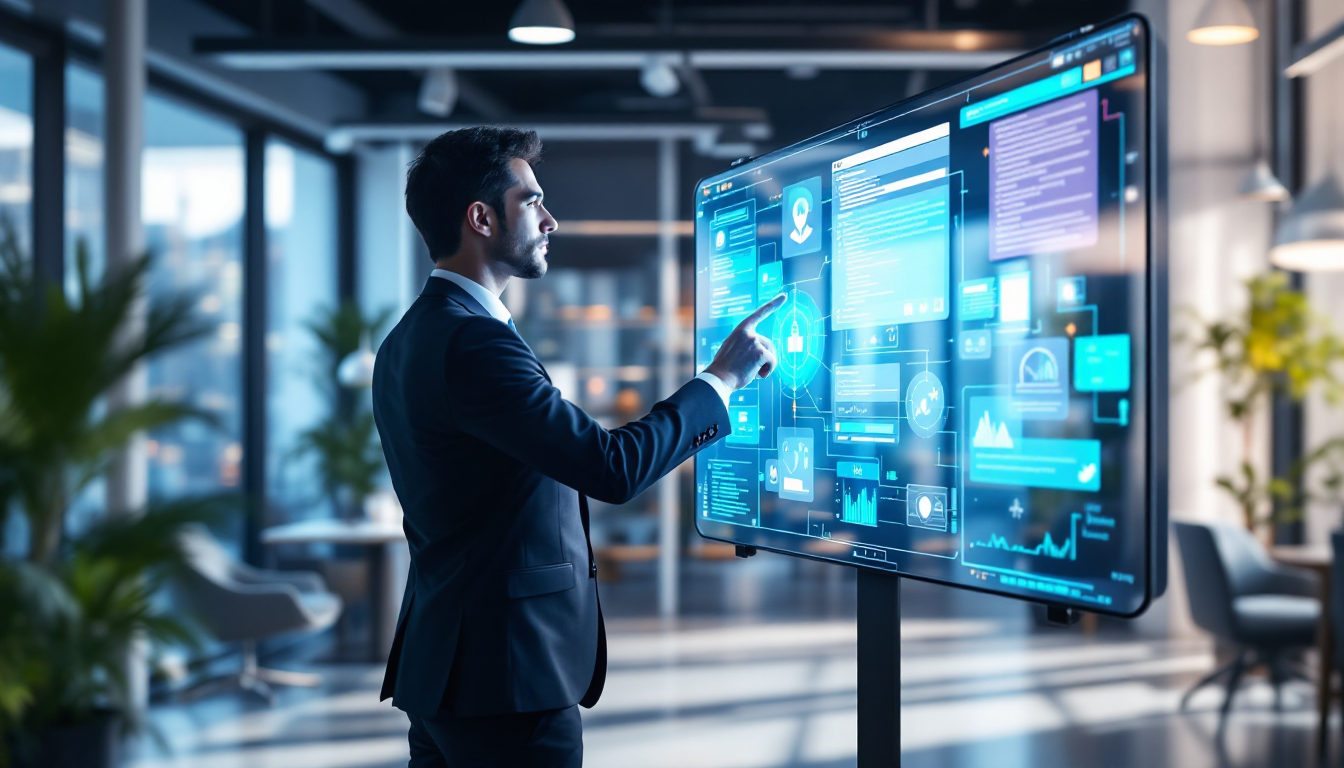 다양한 AI 도구를 단계별로 활용하는 멀티 AI 전략을 시각화한 미래 지향적 업무 환경