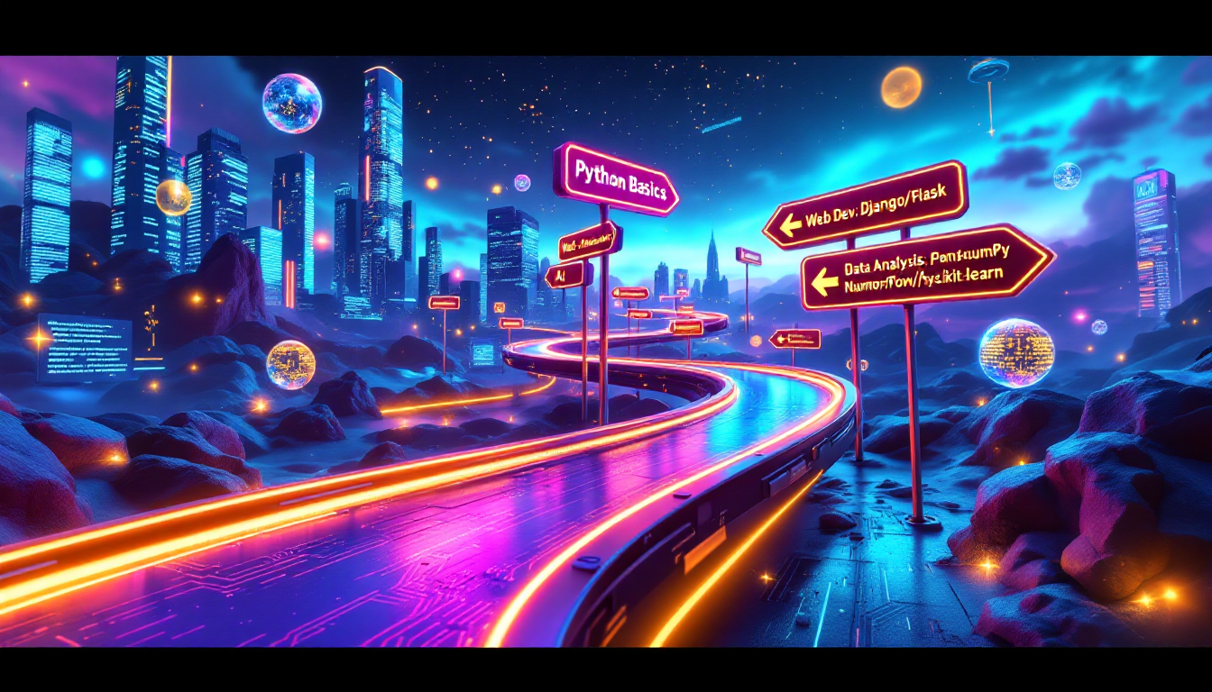 파이썬 기초에서 전문 개발자로 성장하는 다양한 분야의 로드맵 시각화
