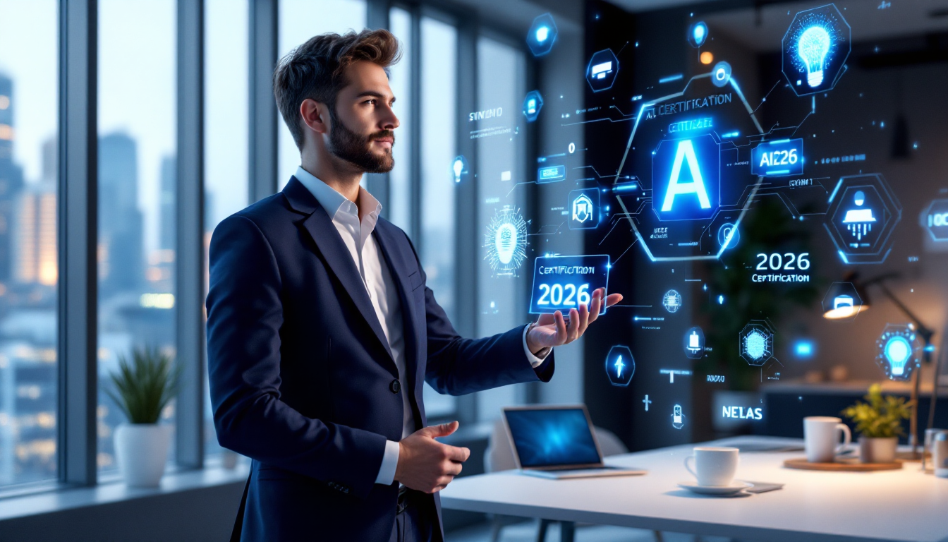 2026년 AI 자격증을 자랑스럽게 들고 있는 전문가의 모습