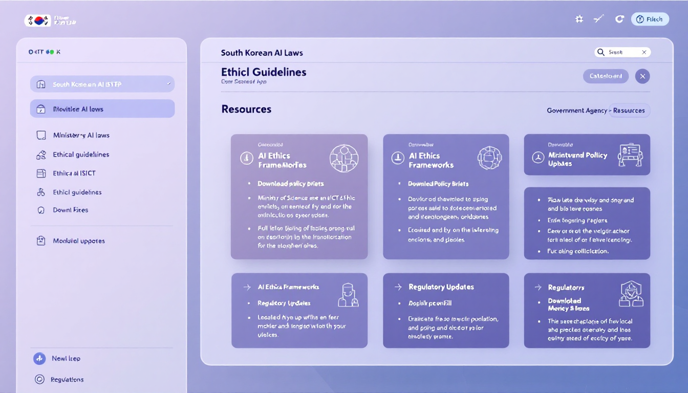 AI 정책 실무자를 위한 주요 법령 및 기관 공식 웹사이트 자료를 보여주는 디지털 리소스 허브