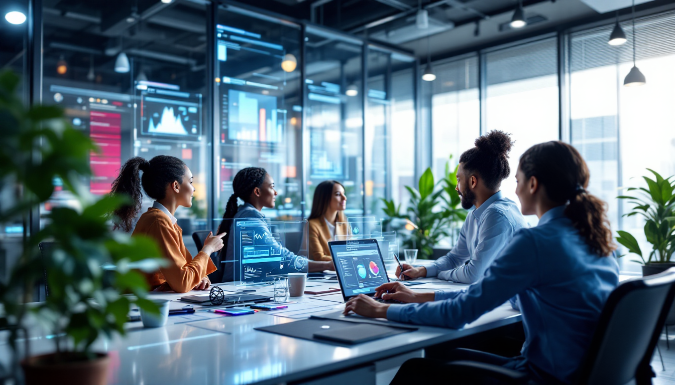 2026년 현대적인 AI 개발자들이 첨단 AI 도구를 활용해 협업하는 모습