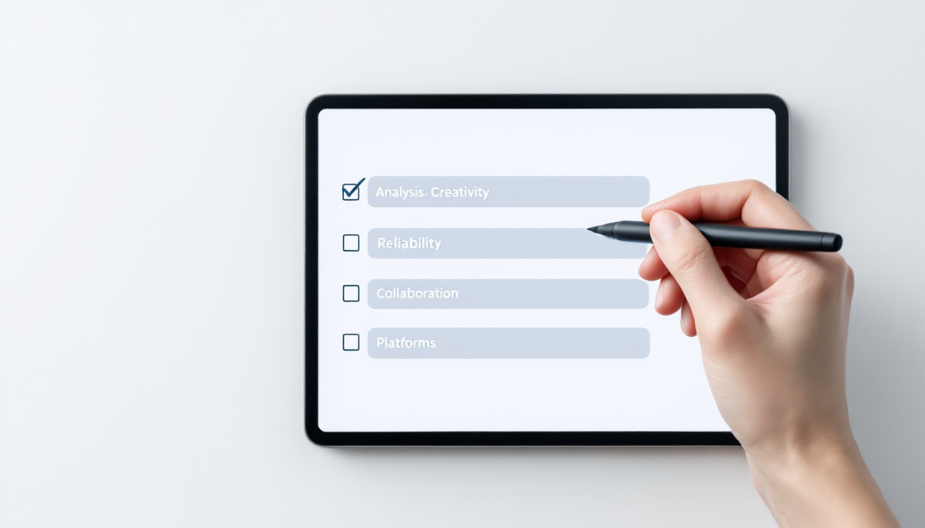 사용 목적에 맞는 AI 도구 선택을 위한 최종 체크리스트가 담긴 디지털 태블릿 이미지