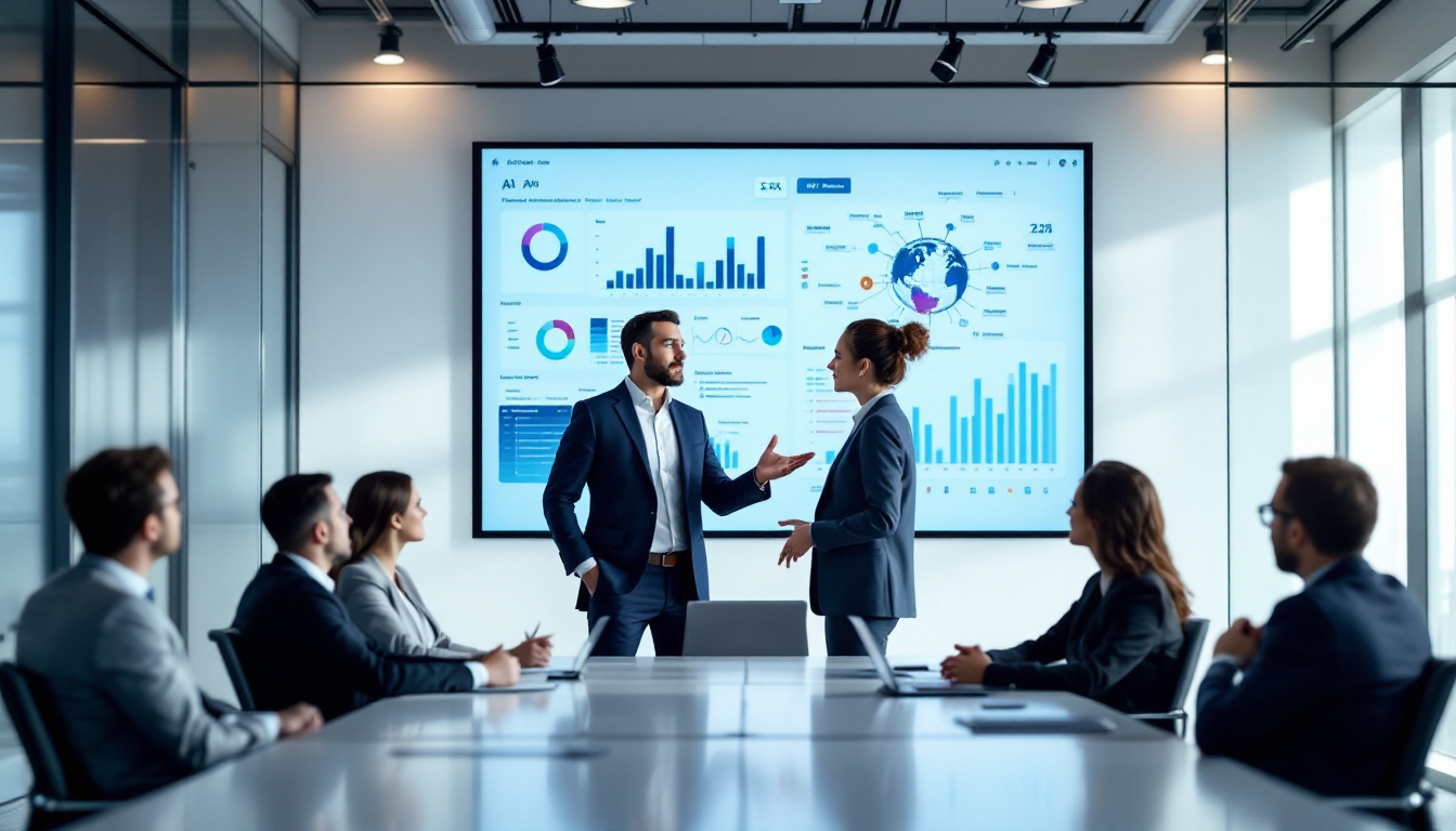 B2B 영업에서 AI 자동화 솔루션이 경쟁 우위로 작용하는 비즈니스 미팅 장면