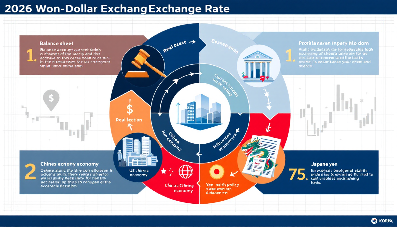 2026년 원·달러 환율에 영향을 미치는 대내외 핵심 변수들을 나타낸 인포그래픽