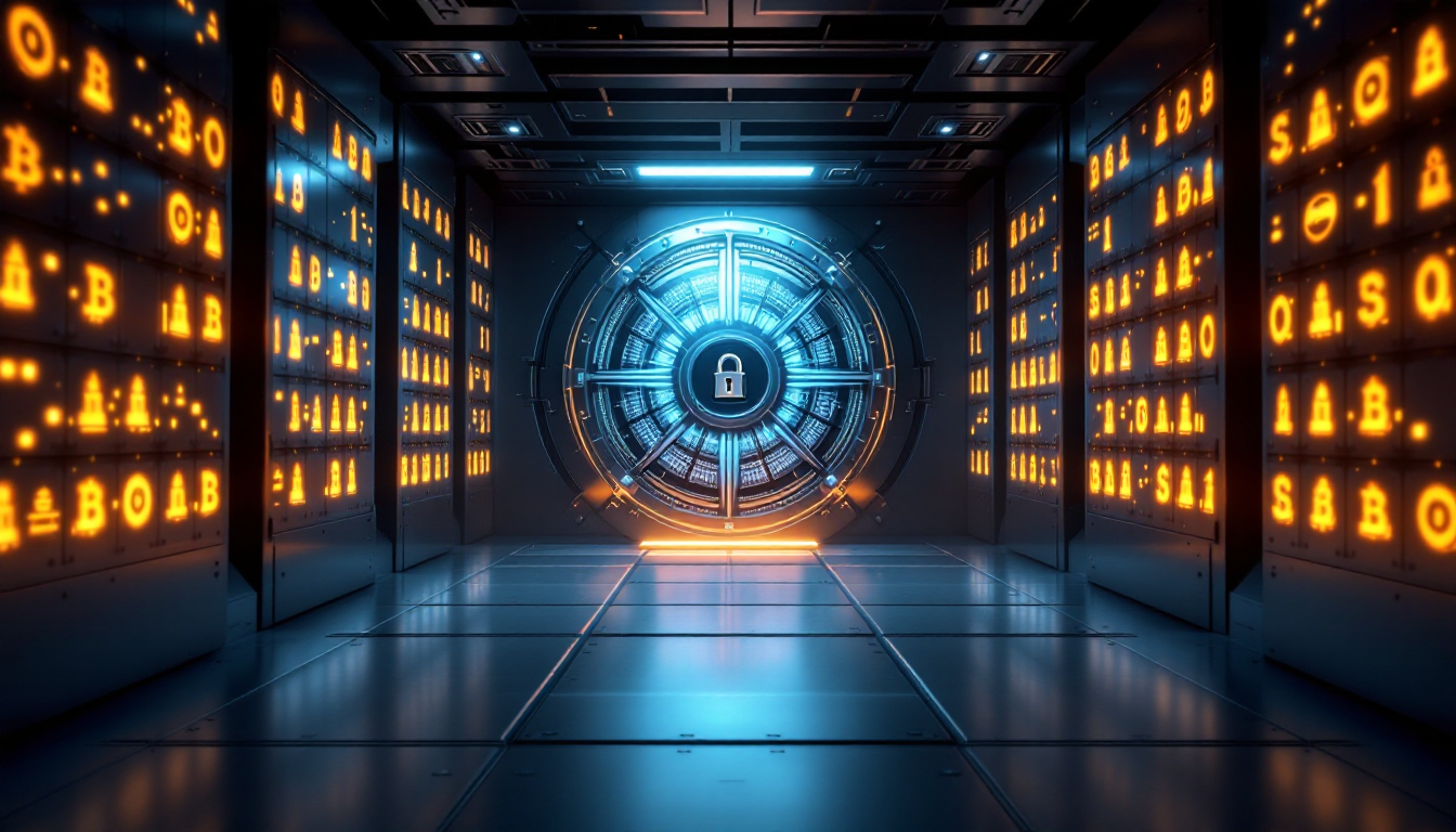 이용자보호법에 따른 투자자 자산 보호 조치를 보여주는 디지털 금고와 콜드월렛 이미지