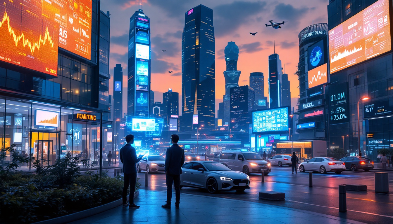 AI 에이전트 시대와 온디바이스 AI, 산업별 특화 AI가 구현된 미래 도시 풍경 이미지
