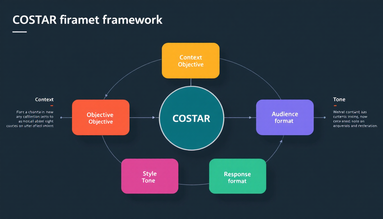 효과적인 AI 프롬프트 작성의 6가지 핵심 원칙 COSTAR 프레임워크를 시각적으로 표현한 이미지