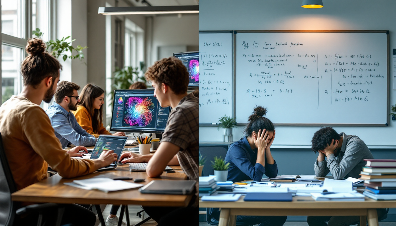 AI 교육 성공 사례와 실패 사례를 대비해 보여주는 이미지