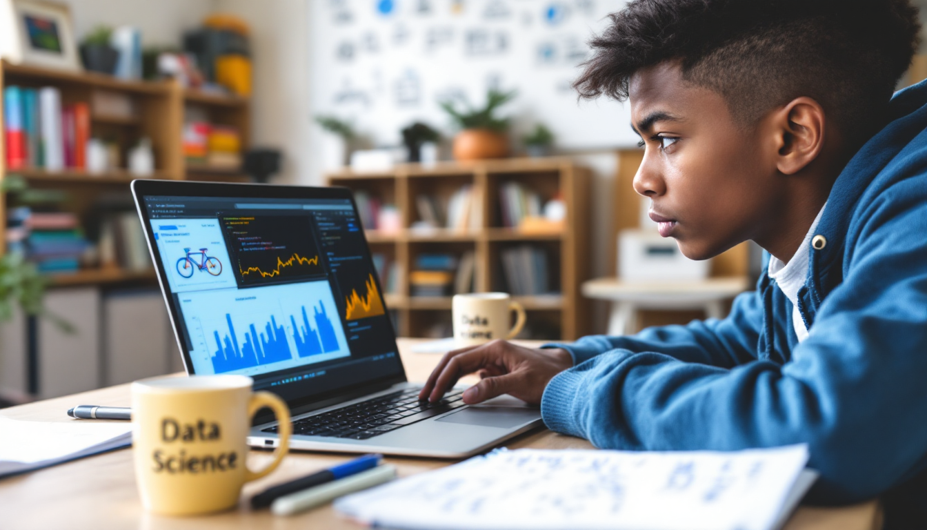 중학생이 공공데이터를 분석하며 AI와 데이터 활용 능력을 배우는 모습