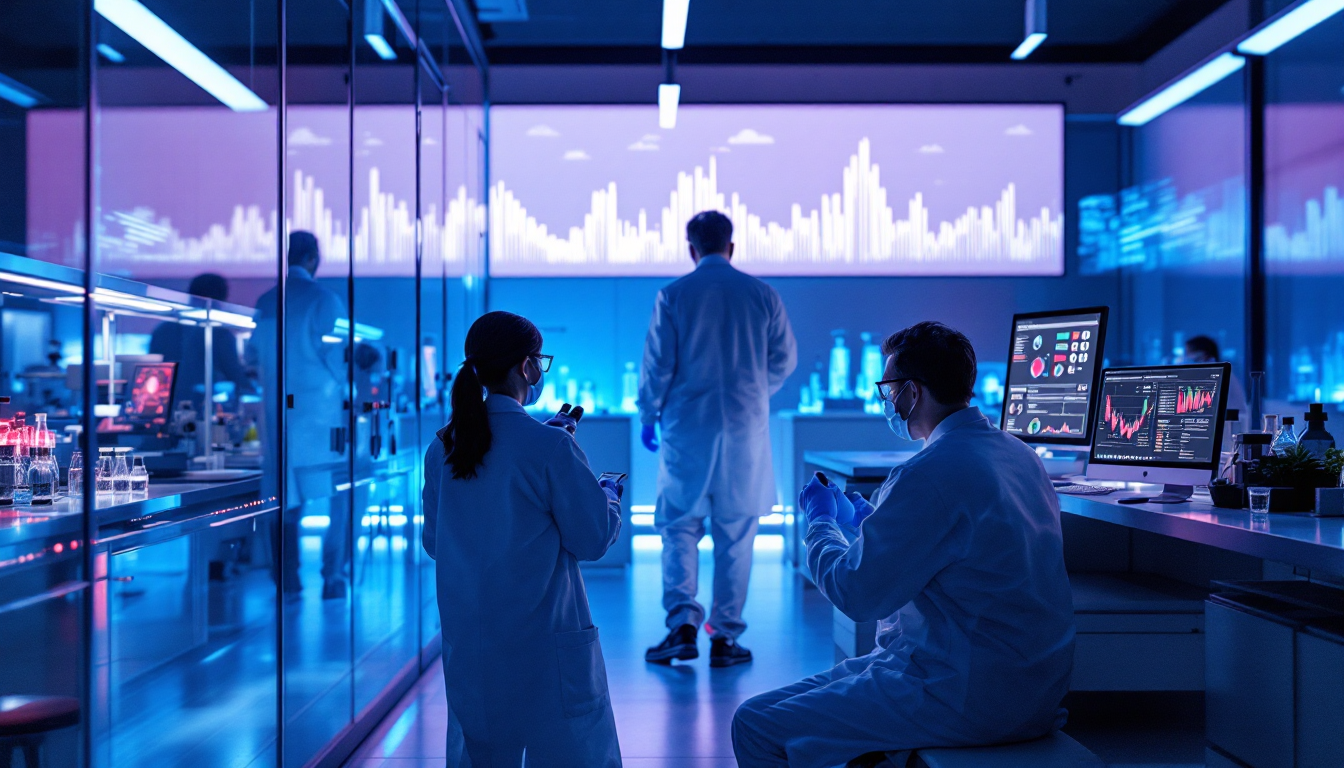 K-바이오 기술력을 바탕으로 비만치료제와 차세대 항암제를 연구하는 국내 과학자들과 글로벌 헬스케어 컨퍼런스 장면