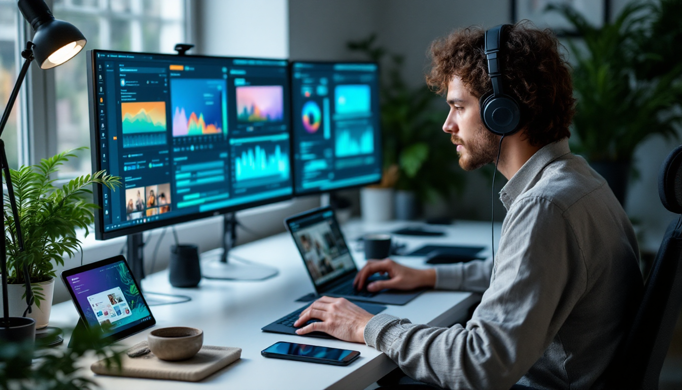 콘텐츠 크리에이터가 광고 없는 Plus 플랜 환경에서 작업하는 모습 이미지