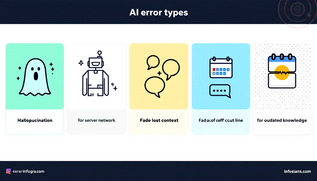 생성형 AI의 흔한 5가지 오류 유형을 시각적으로 나타낸 인포그래픽