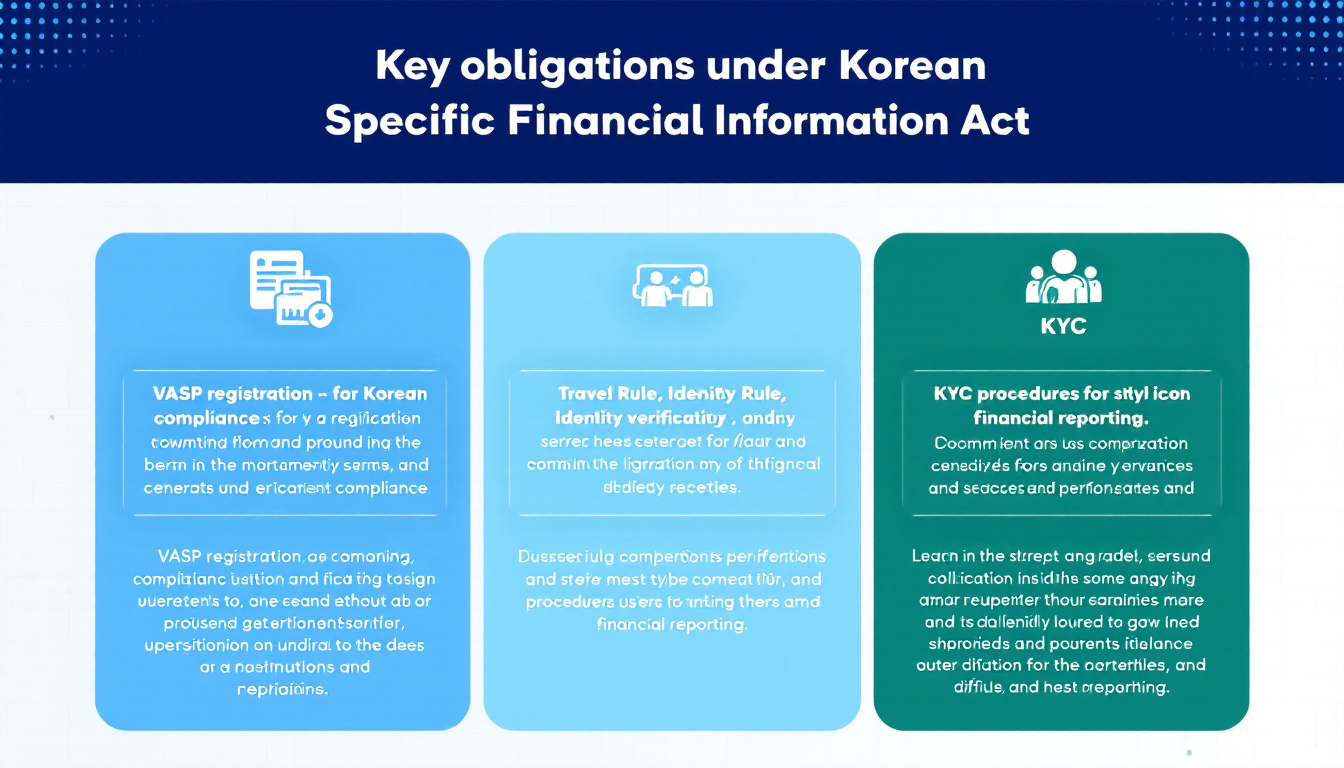 특금법의 주요 의무 사항을 시각적으로 설명하는 인포그래픽 이미지