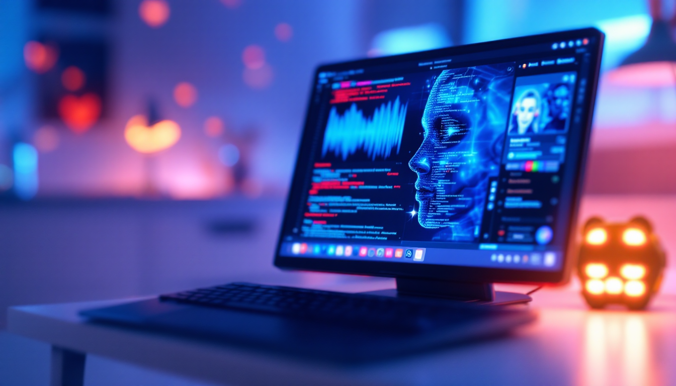 AI 기반 초정밀 피싱 공격과 딥페이크 기술을 보여주는 컴퓨터 화면과 사이버 공격 이미지