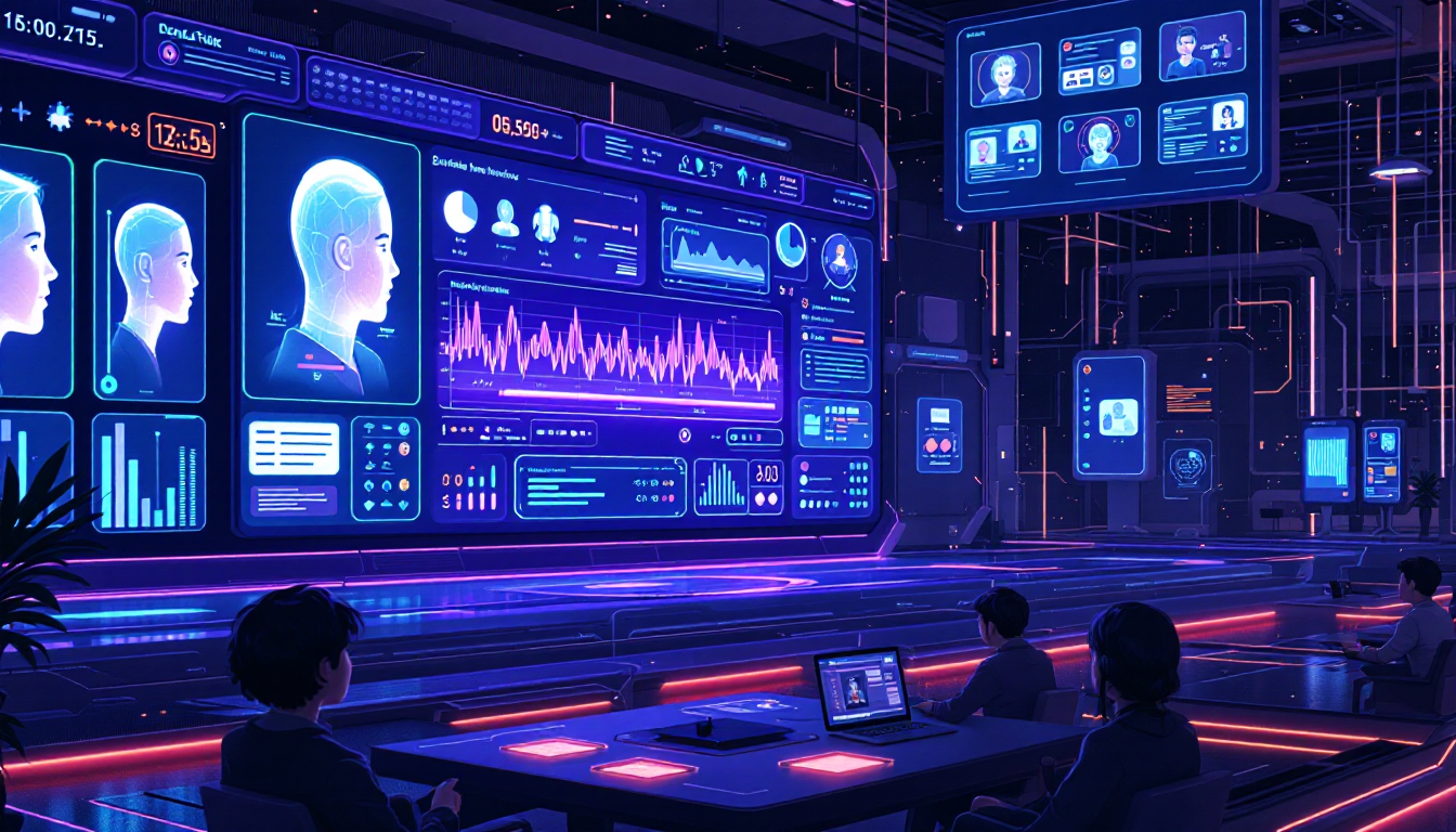 실시간 음성 변환과 맞춤형 AI 보이스 기술을 보여주는 미래형 가상 환경