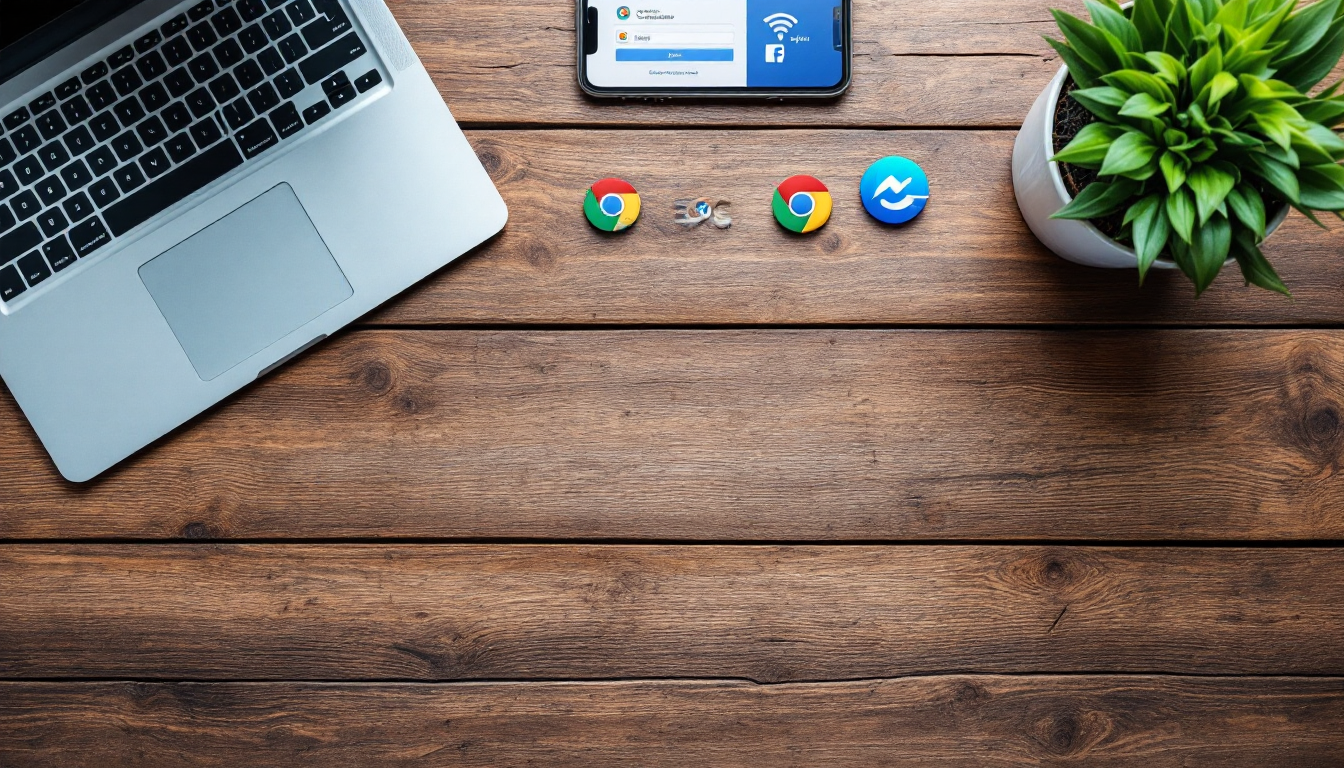 ChatGPT 가입 전 준비물을 보여주는 노트북과 스마트폰, 인터넷 연결, 최신 웹 브라우저 아이콘 사진